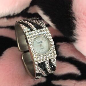 Cache Silver Cuff Flexible Watch! Rhinestone embellished! Excellent like New!